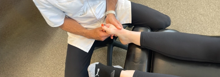 Chiropractic Morgan Hill CA Patient Receiving Fascial Distortion Model On Foot